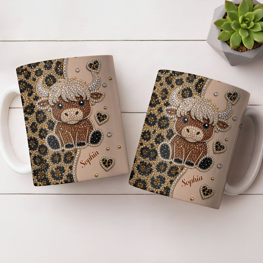 Personalized Highland Cow Coffee Mug Custom Name Gift for Cow Lovers Edge-to-edge Mug GradoCreations