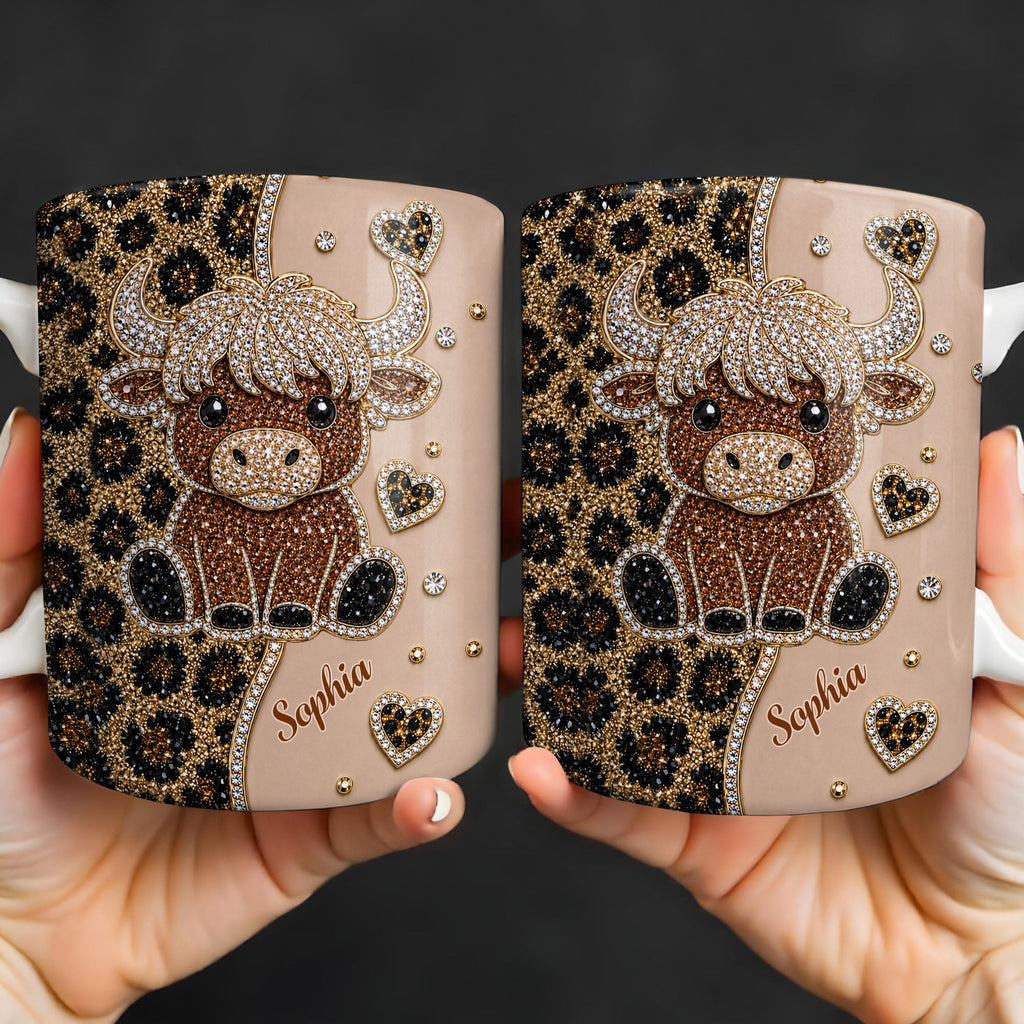 Personalized Highland Cow Coffee Mug Custom Name Gift for Cow Lovers Edge-to-edge Mug GradoCreations