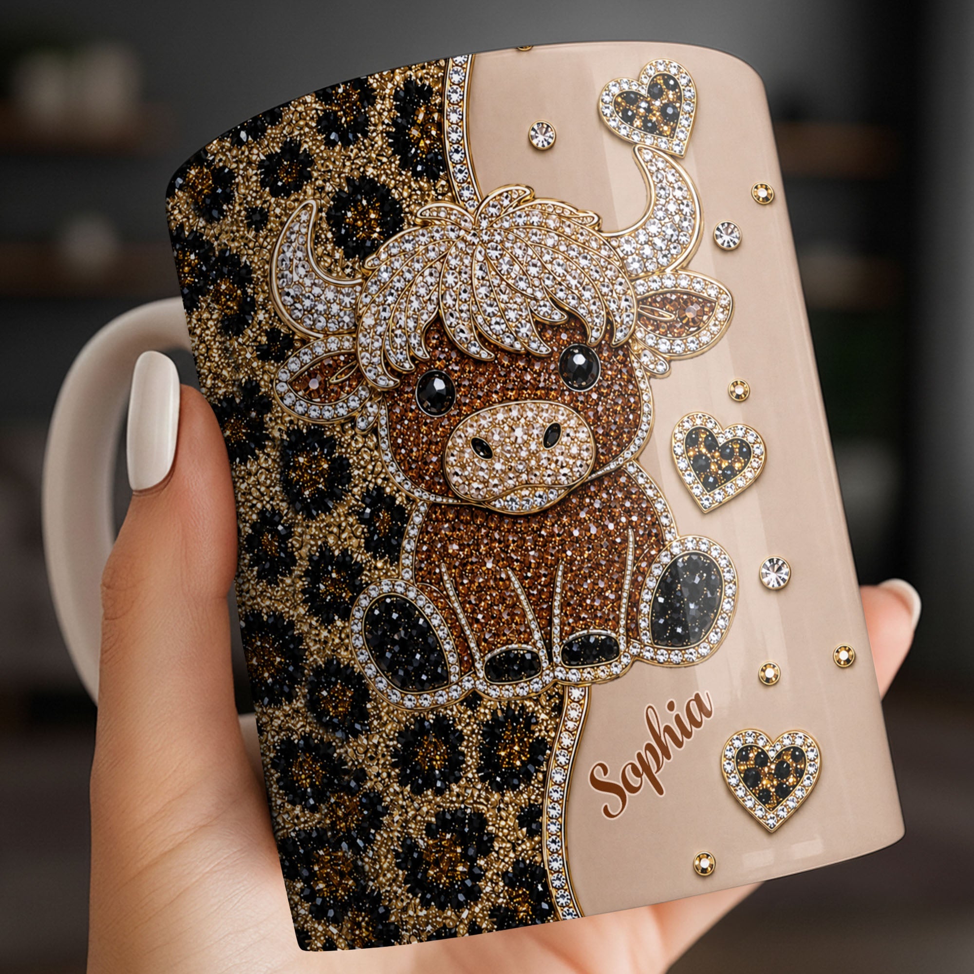 Personalized Highland Cow Coffee Mug Custom Name Gift for Cow Lovers Edge-to-edge Mug GradoCreations