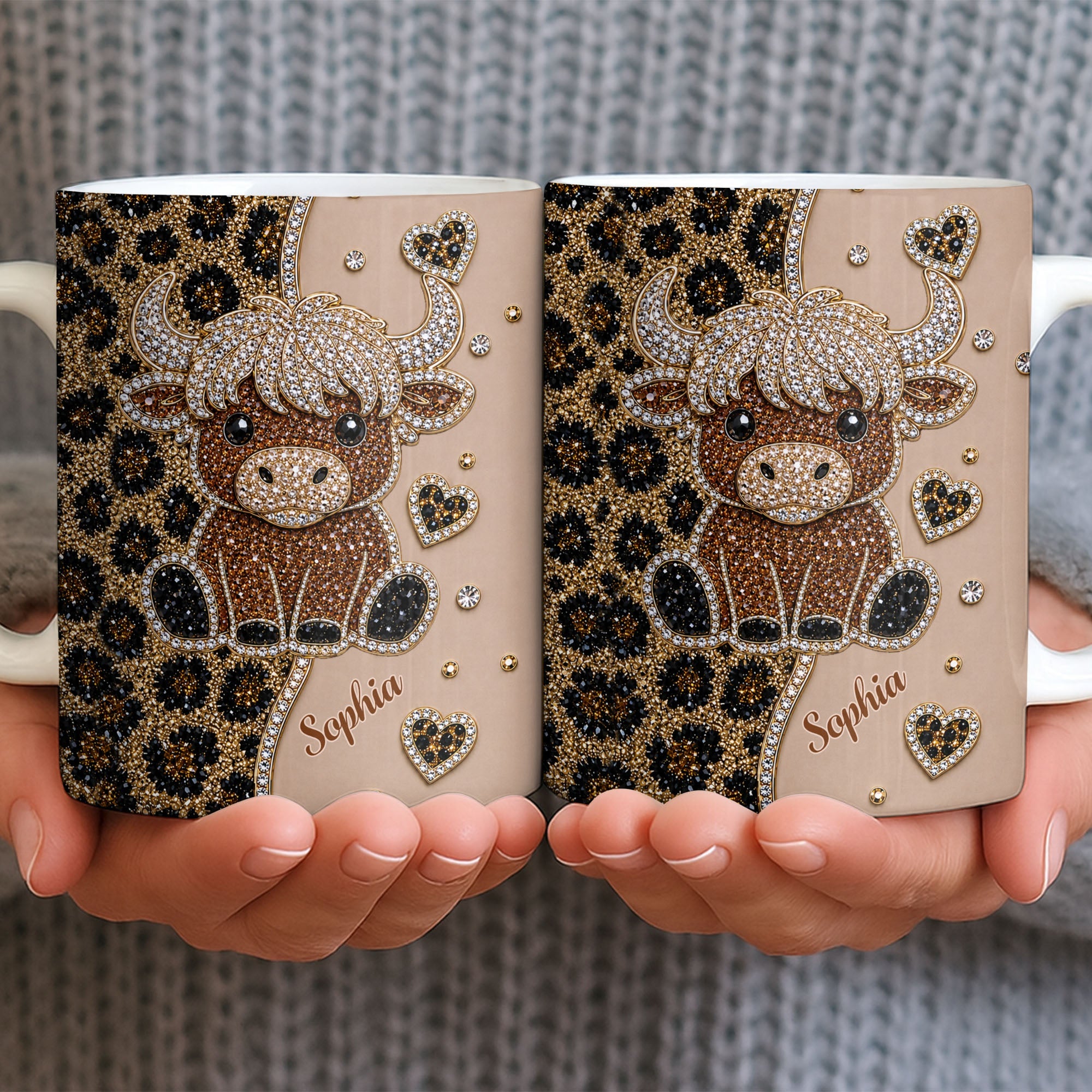 Personalized Highland Cow Coffee Mug Custom Name Gift for Cow Lovers Edge-to-edge Mug GradoCreations