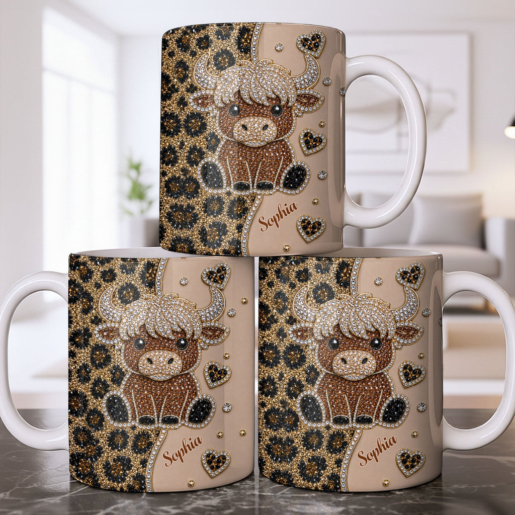 Personalized Highland Cow Coffee Mug Custom Name Gift for Cow Lovers Edge-to-edge Mug GradoCreations