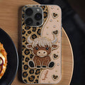 Personalized Clear Phone Case Highland Cow Glitter Cheetah Gift