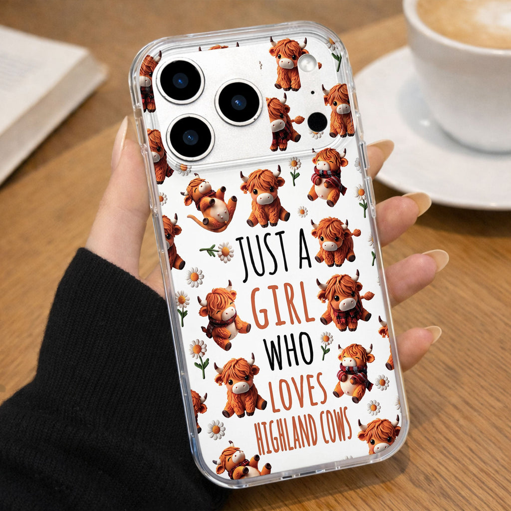 Personalized Clear Phone Case with Highland Cows and Flowers for Her