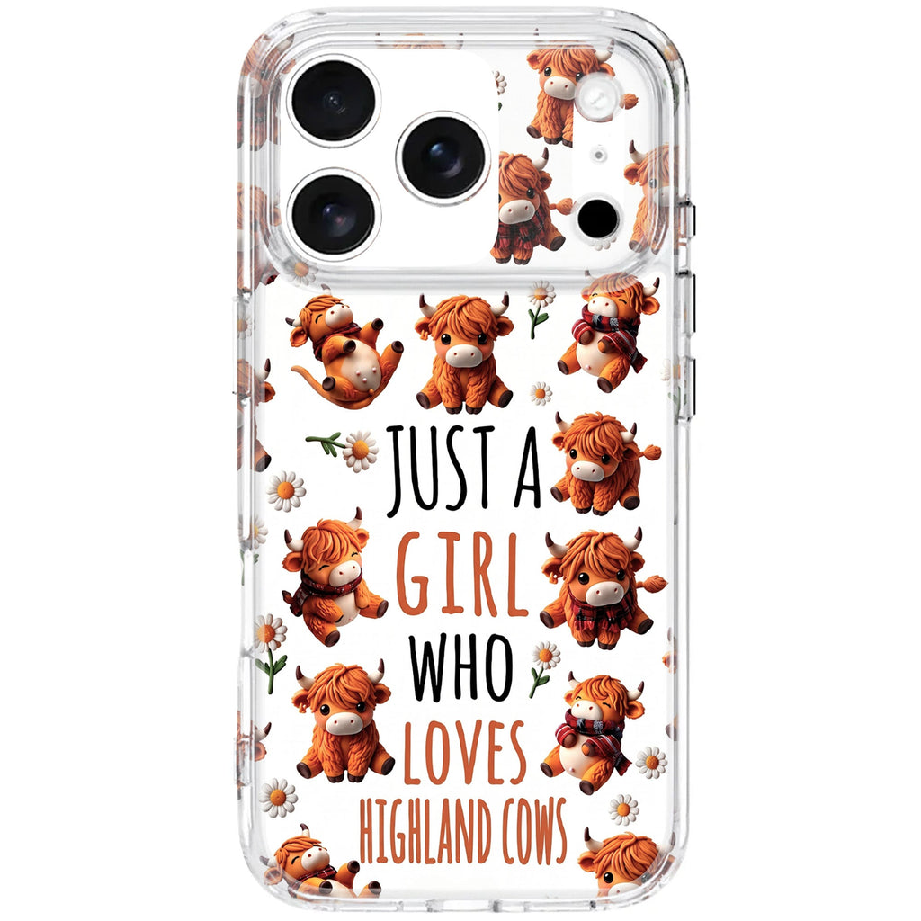 Personalized Clear Phone Case with Highland Cows and Flowers for Her