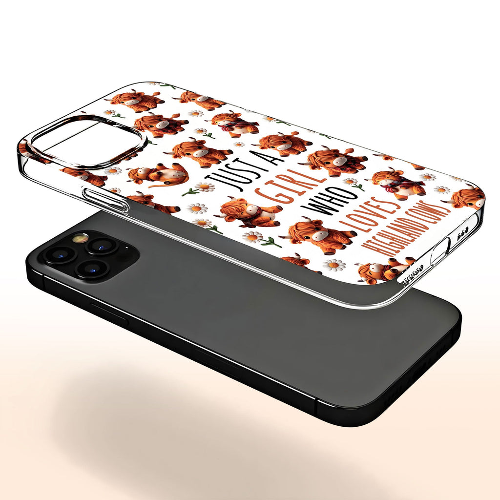 Personalized Clear Phone Case with Highland Cows and Flowers for Her
