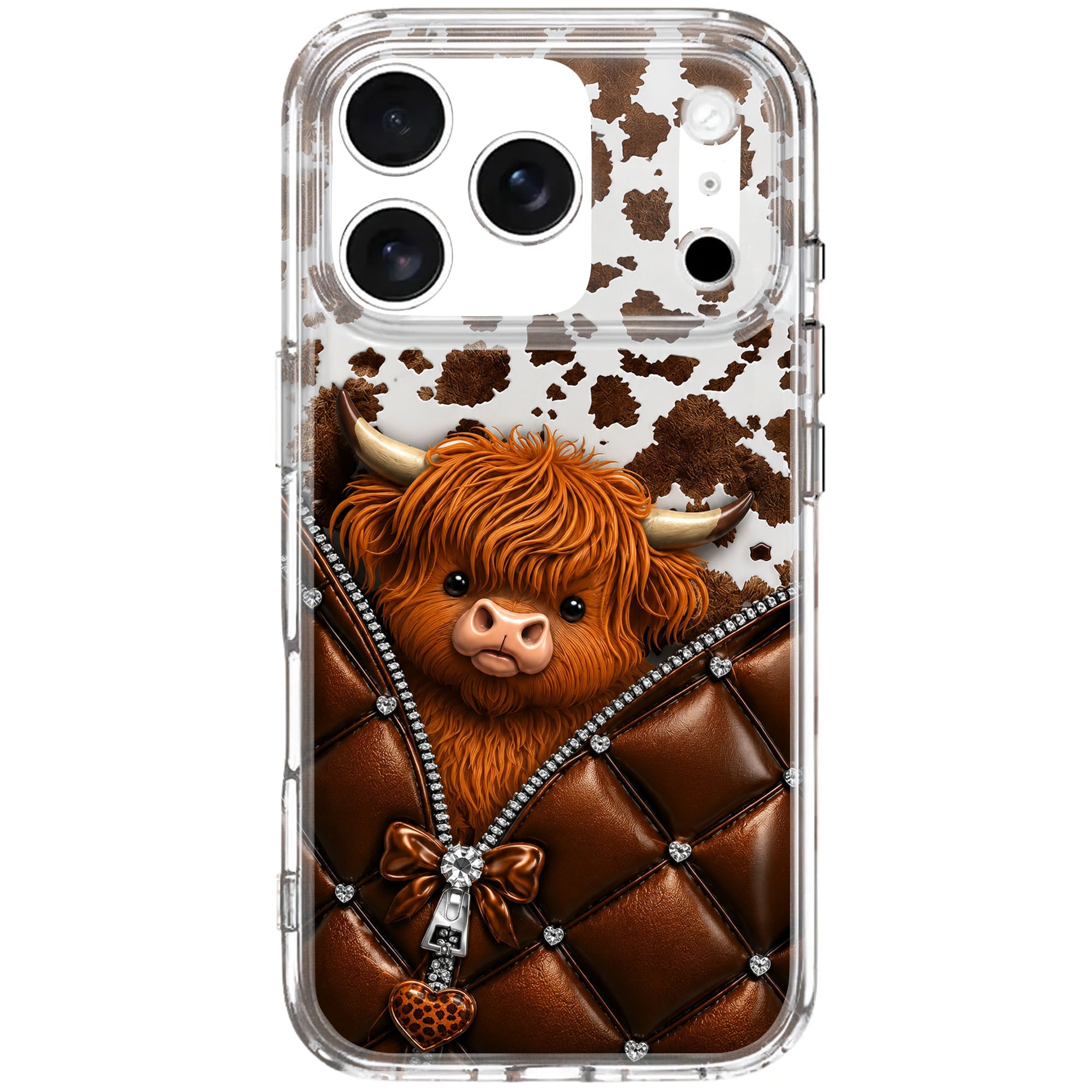 Personalized Clear Phone Case with Cute Highland Cow Design