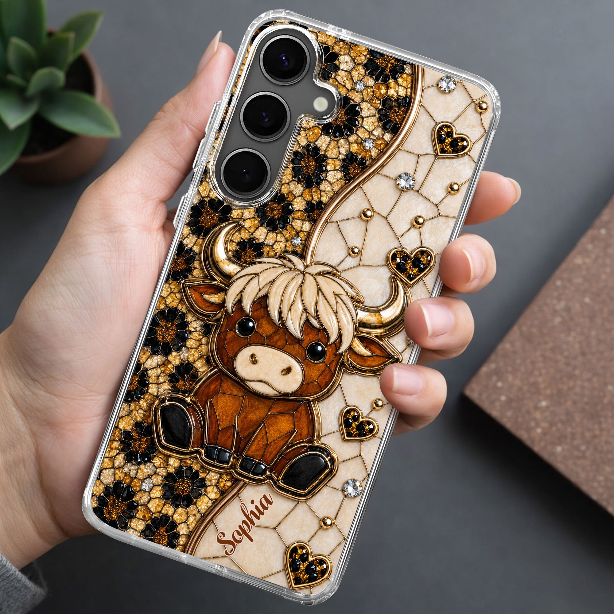 Personalized Clear Phone Case Cute Highland Cow Gift for Farm Lovers