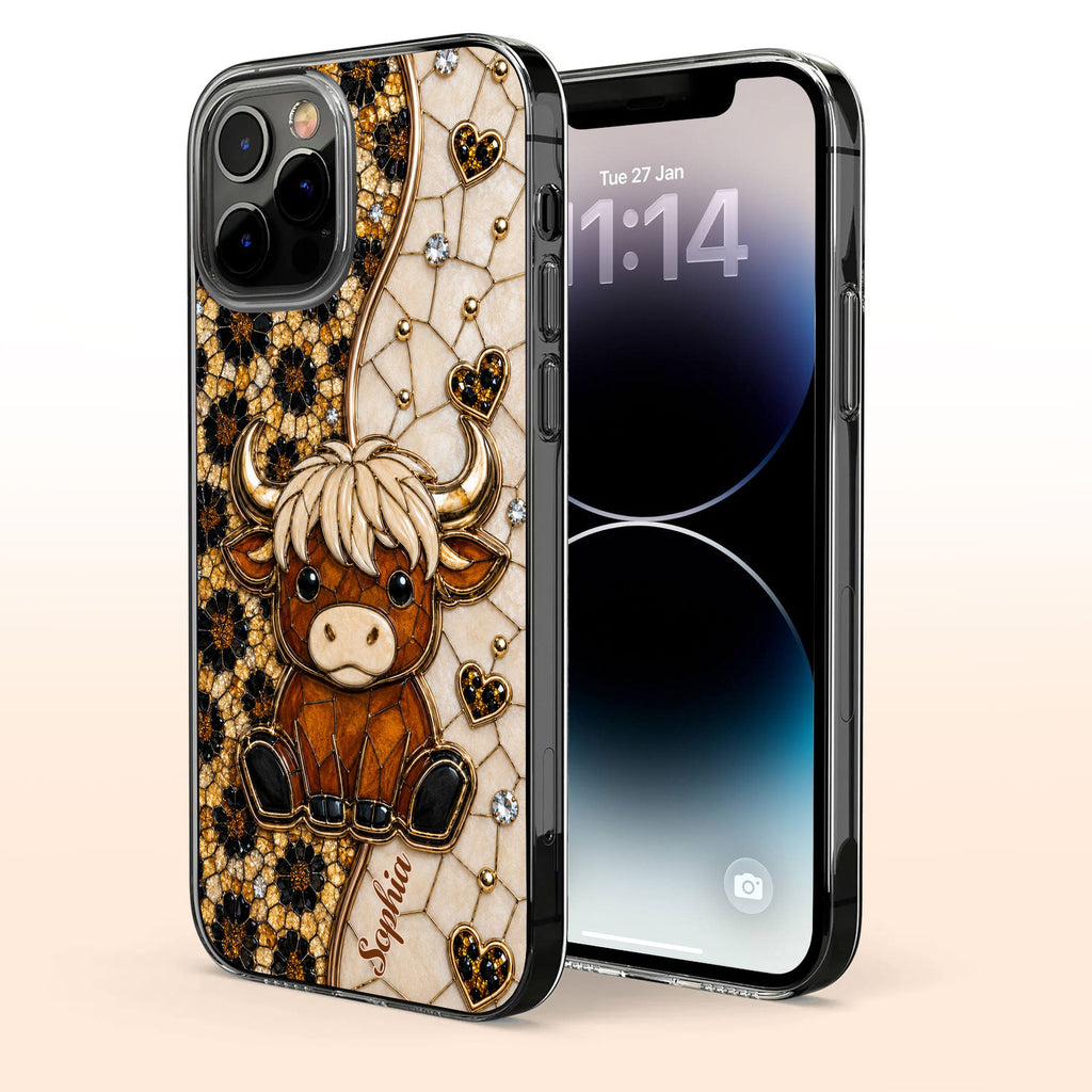 Personalized Clear Phone Case Cute Highland Cow Gift for Farm Lovers