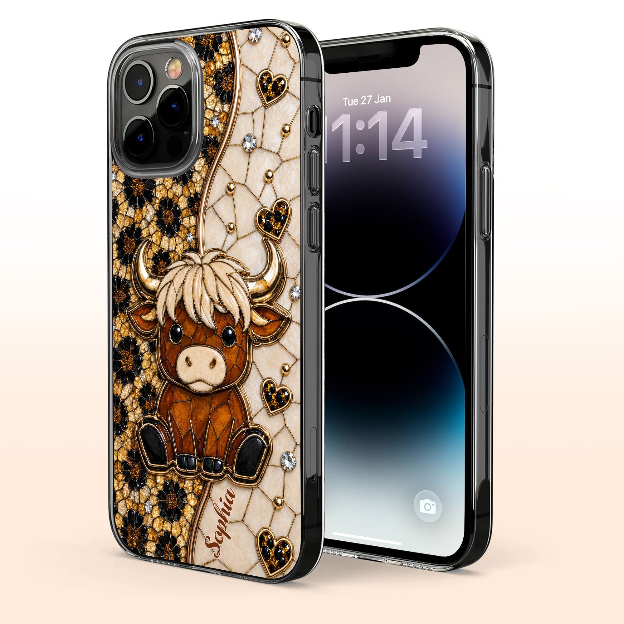 Personalized Clear Phone Case Cute Highland Cow Gift for Farm Lovers