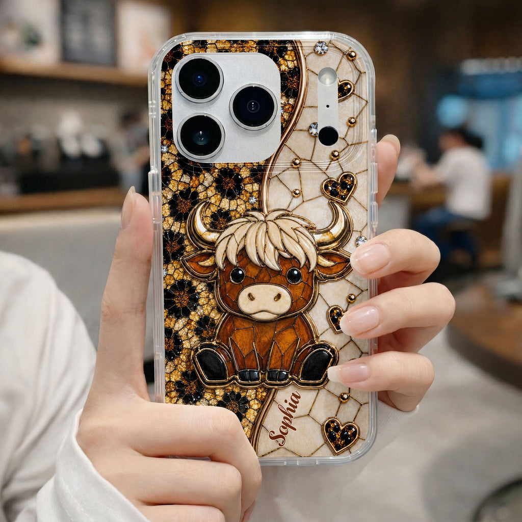 Personalized Clear Phone Case Cute Highland Cow Gift for Farm Lovers