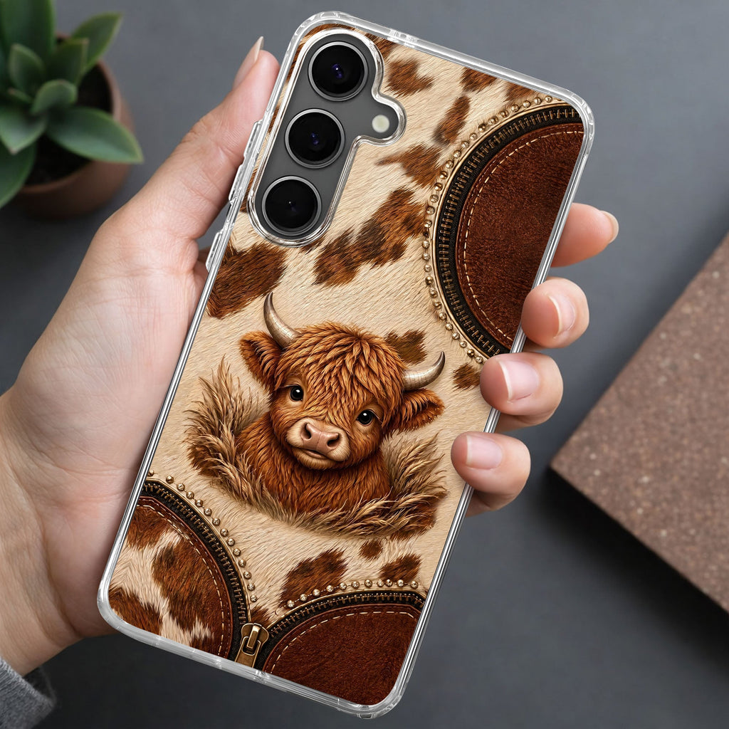 Personalized Clear Phone Case Highland Cow 3D Effect Gift