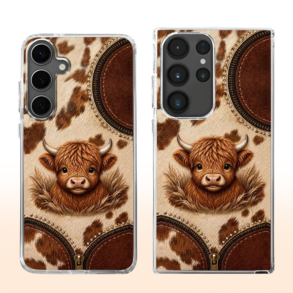 Personalized Clear Phone Case Highland Cow 3D Effect Gift