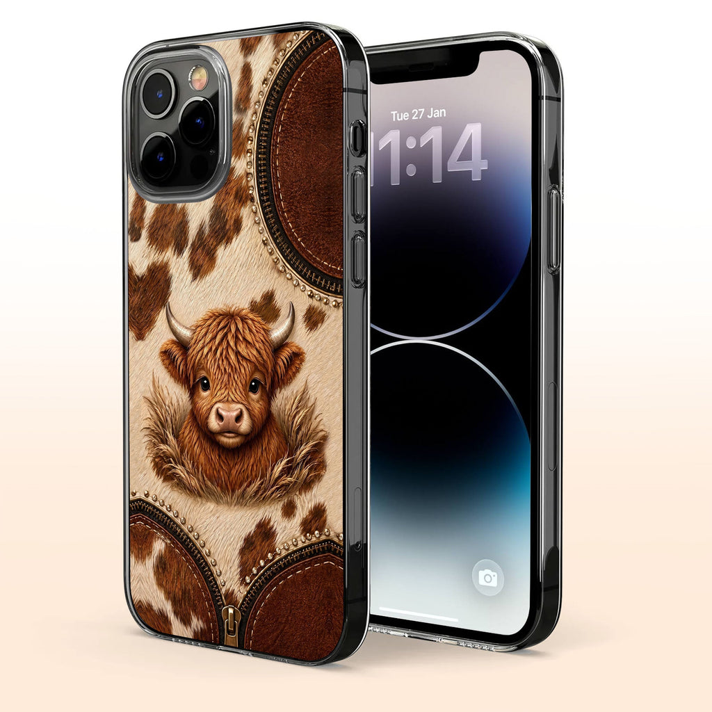 Personalized Clear Phone Case Highland Cow 3D Effect Gift