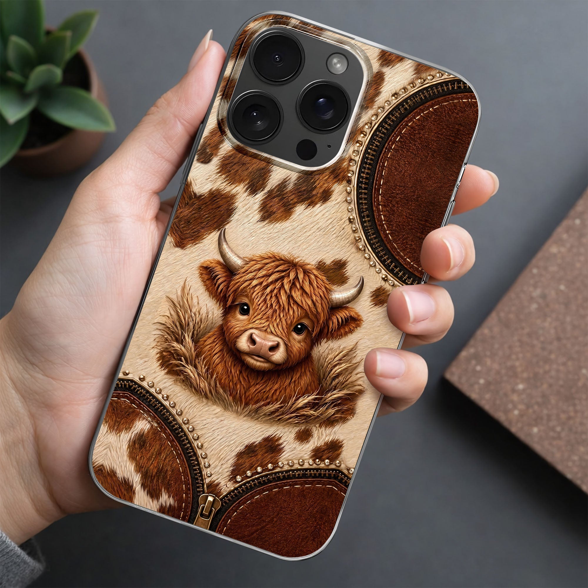 Personalized Clear Phone Case Highland Cow 3D Effect Gift