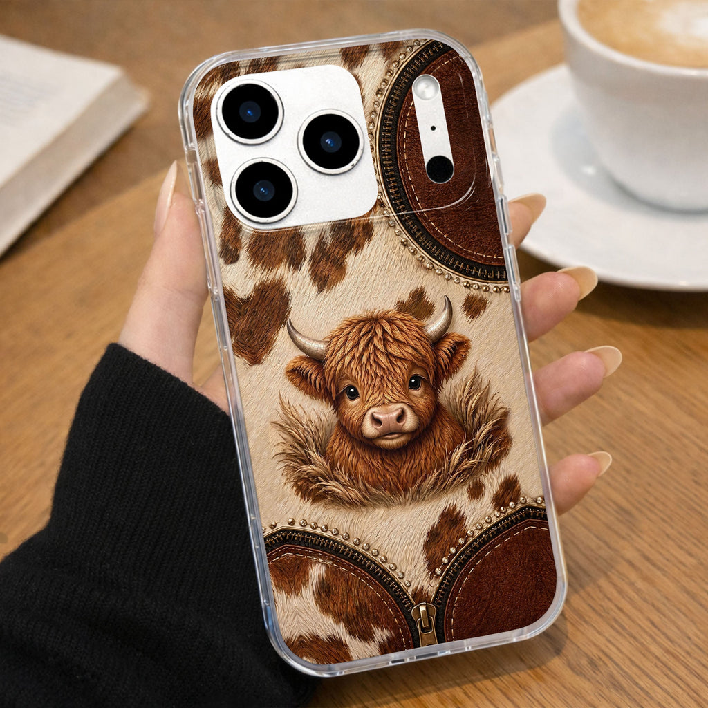 Personalized Clear Phone Case Highland Cow 3D Effect Gift