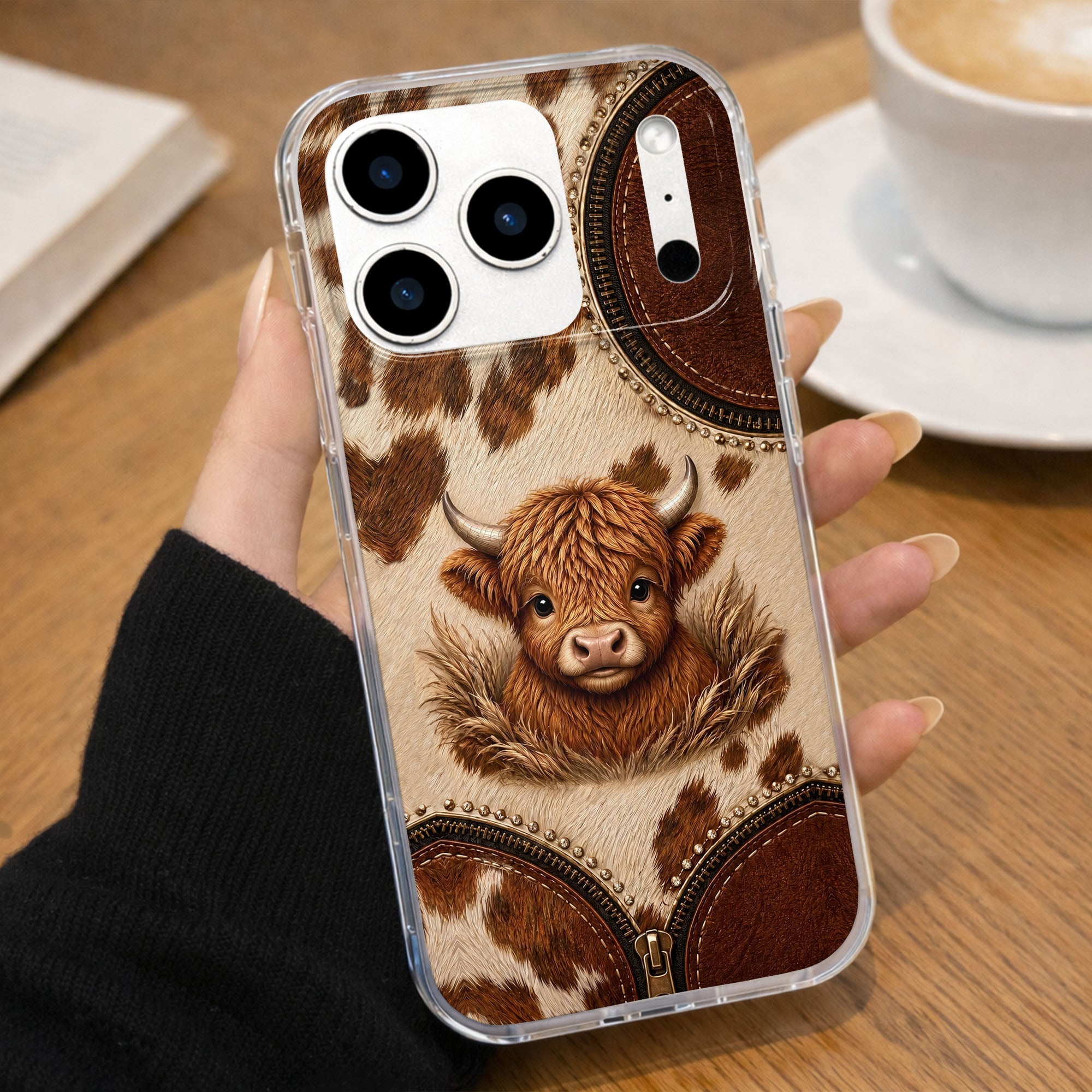Personalized Clear Phone Case Highland Cow 3D Effect Gift