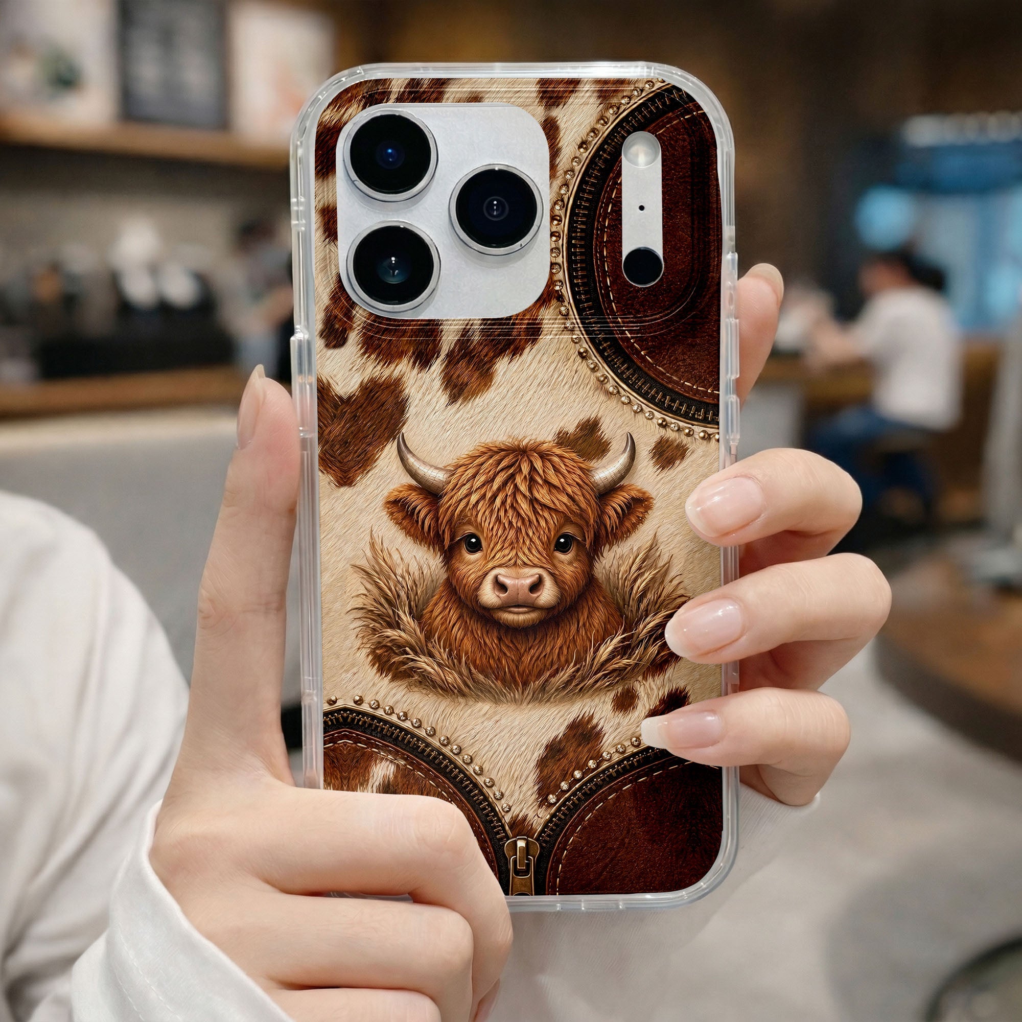 Personalized Clear Phone Case Highland Cow 3D Effect Gift