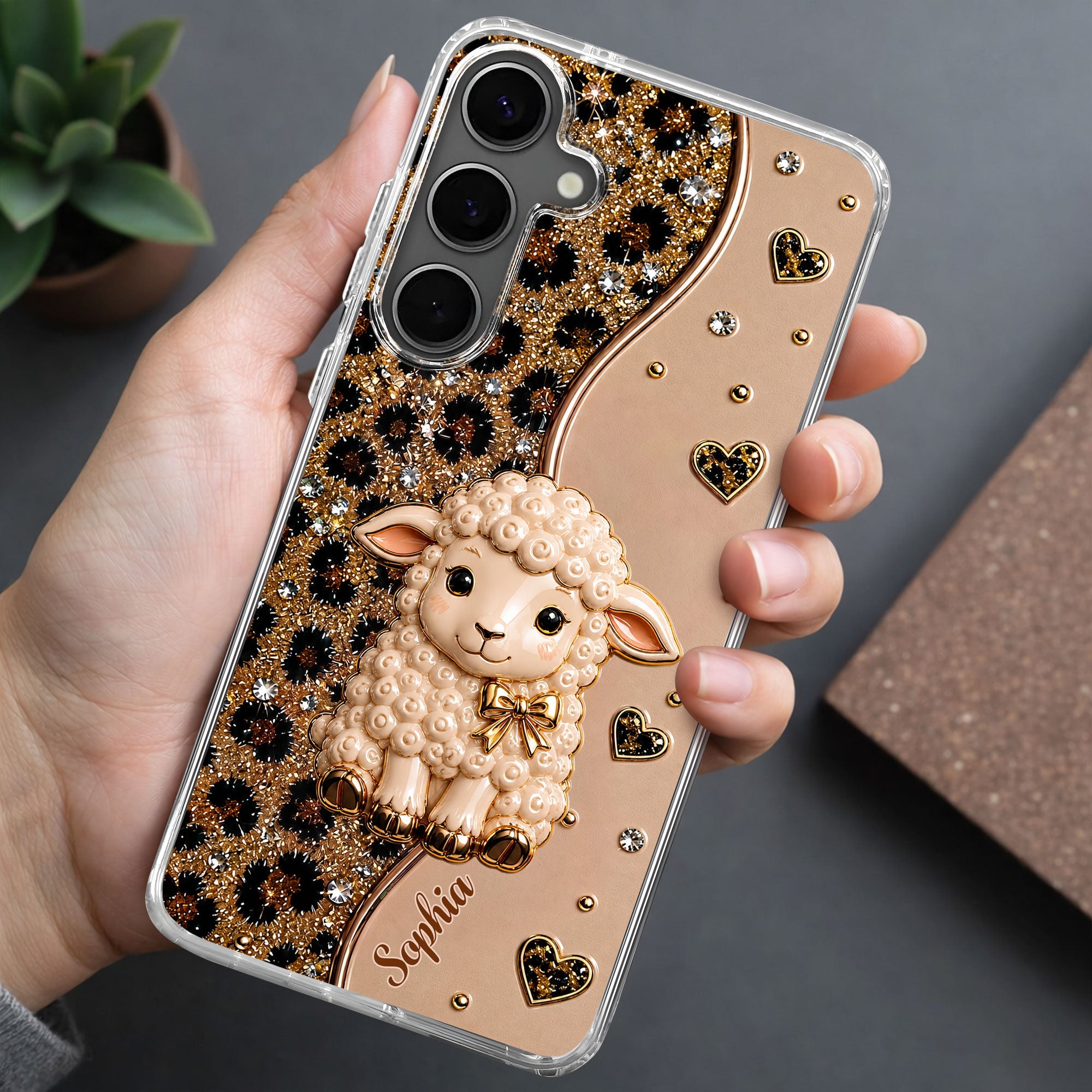 Personalized Cute Sheep Clear Phone Case Custom Name Gift
