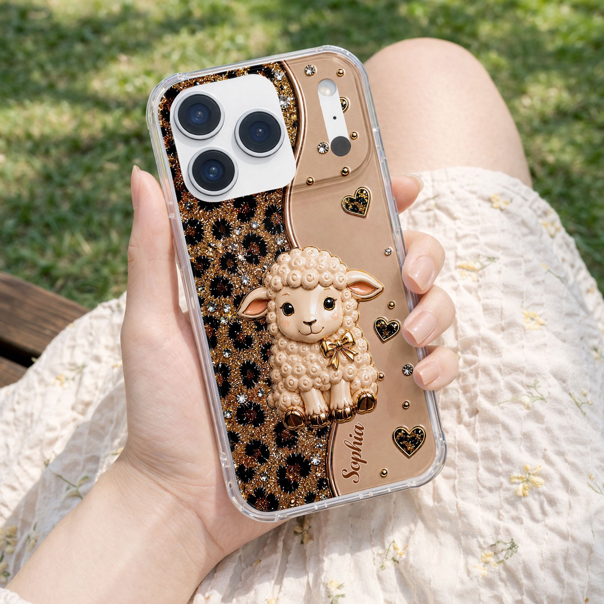 Personalized Cute Sheep Clear Phone Case Custom Name Gift