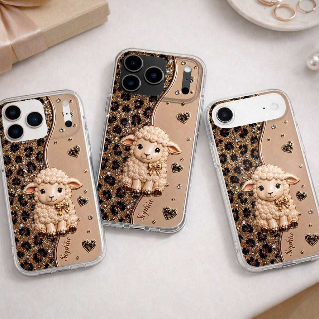 Personalized Cute Sheep Clear Phone Case Custom Name Gift