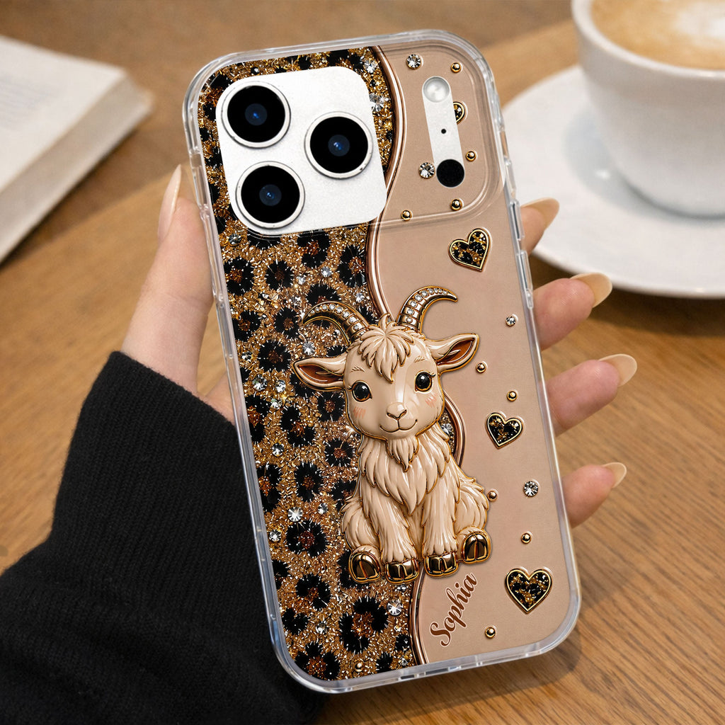 Personalized Clear Phone Case Cute Goat Leopard Print Gift