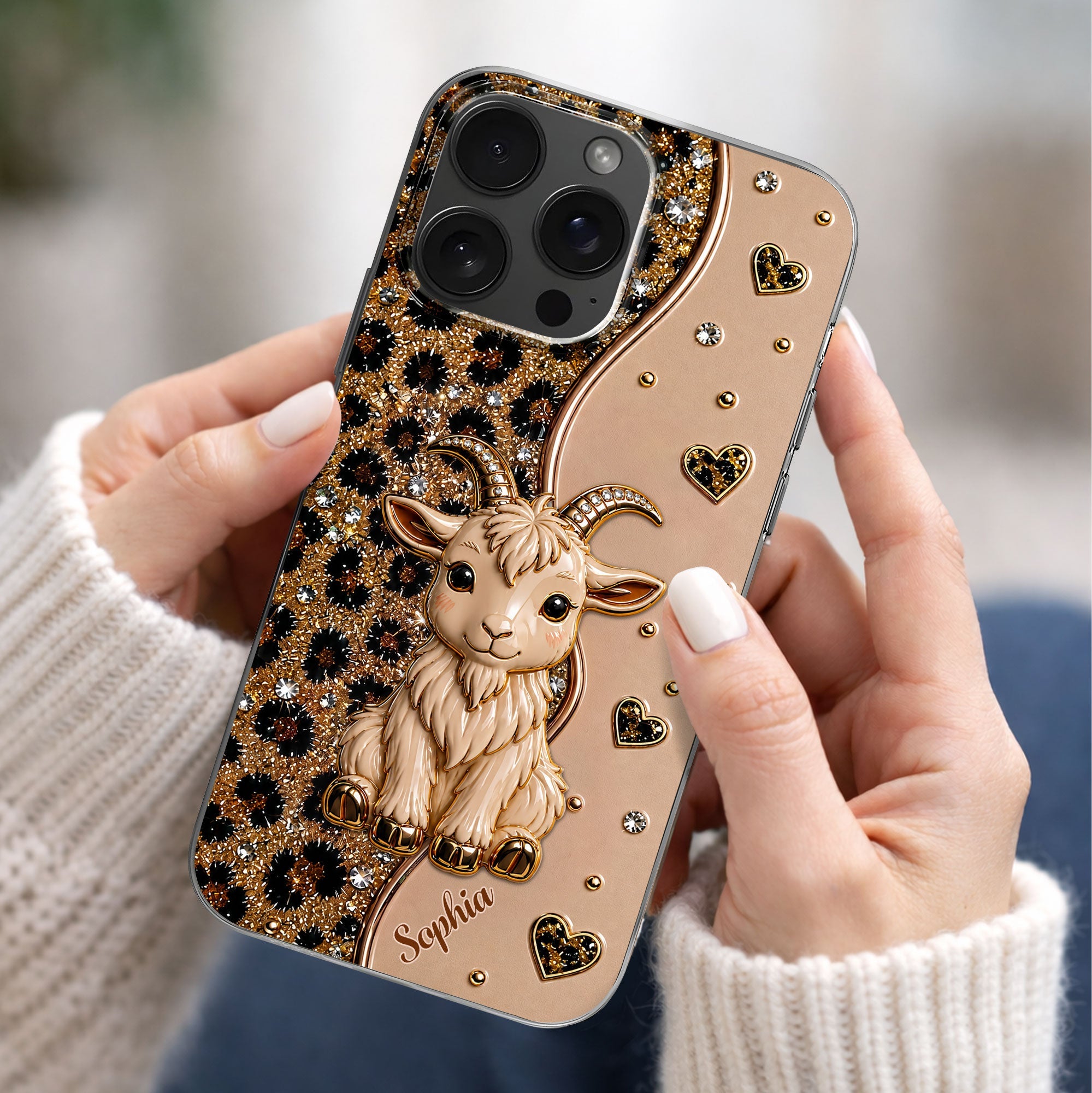 Personalized Clear Phone Case Cute Goat Leopard Print Gift