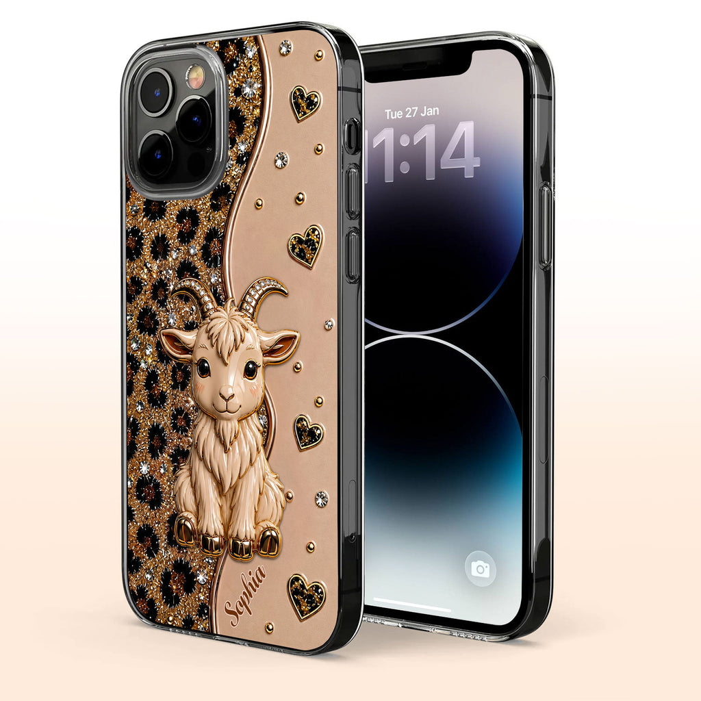 Personalized Clear Phone Case Cute Goat Leopard Print Gift