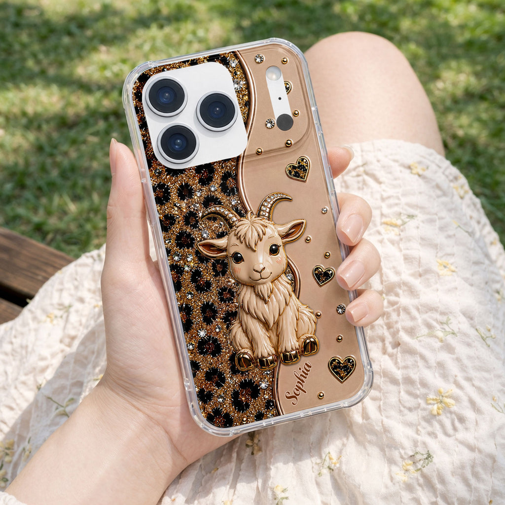 Personalized Clear Phone Case Cute Goat Leopard Print Gift