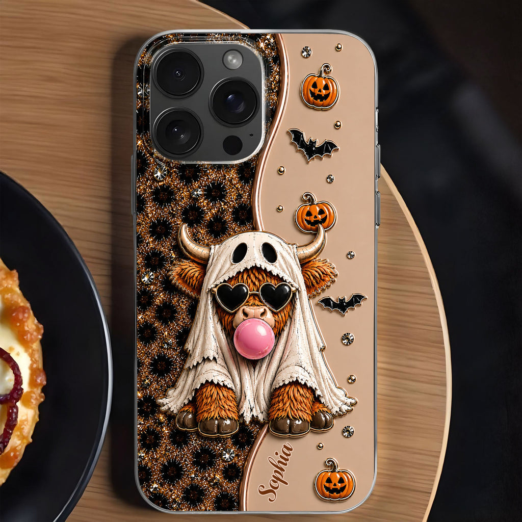 Personalized Clear Phone Case Cute Ghost Highland Cow Gift