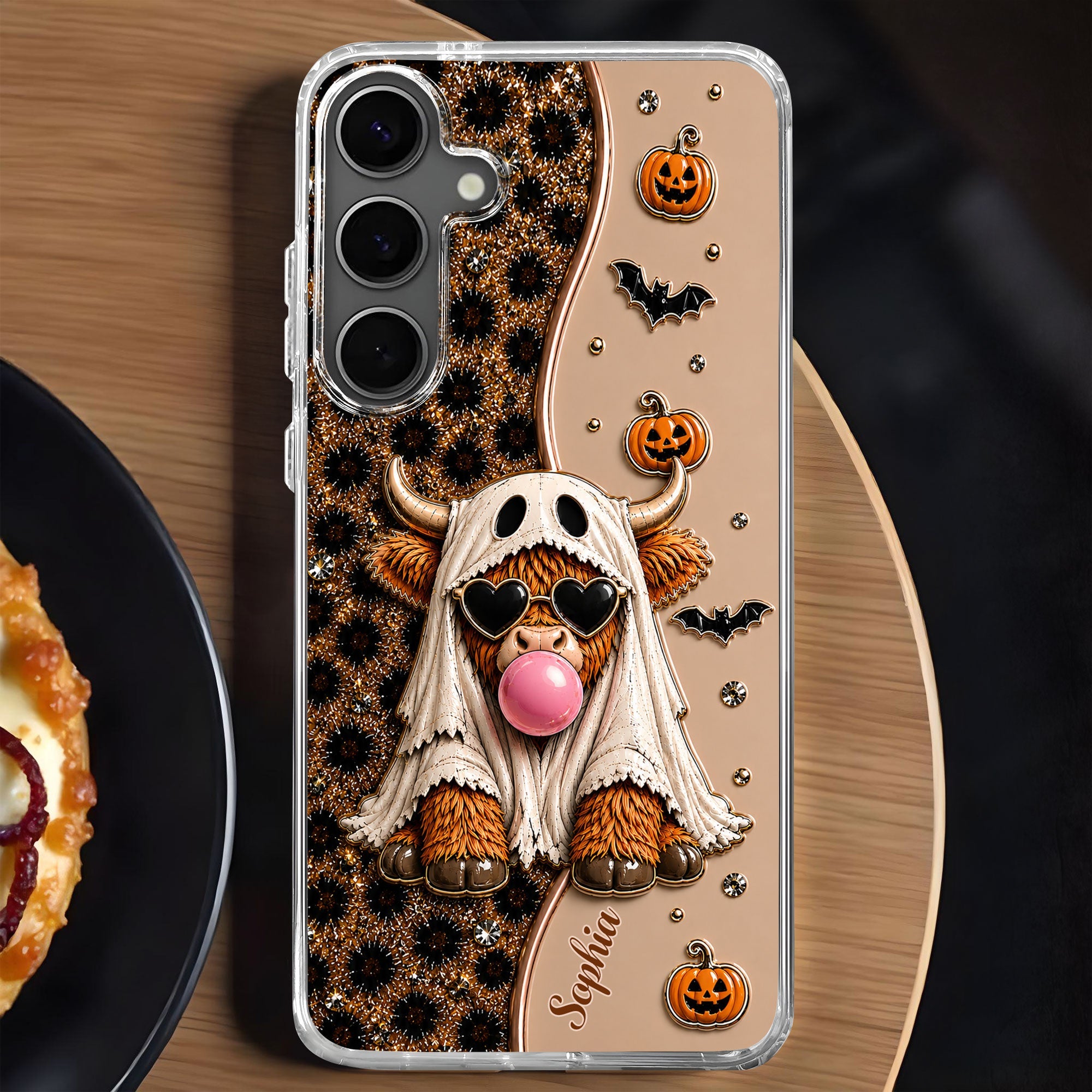Personalized Clear Phone Case Cute Ghost Highland Cow Gift