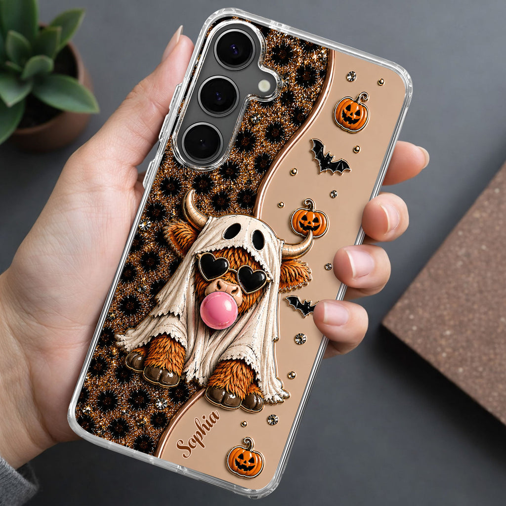 Personalized Clear Phone Case Cute Ghost Highland Cow Gift