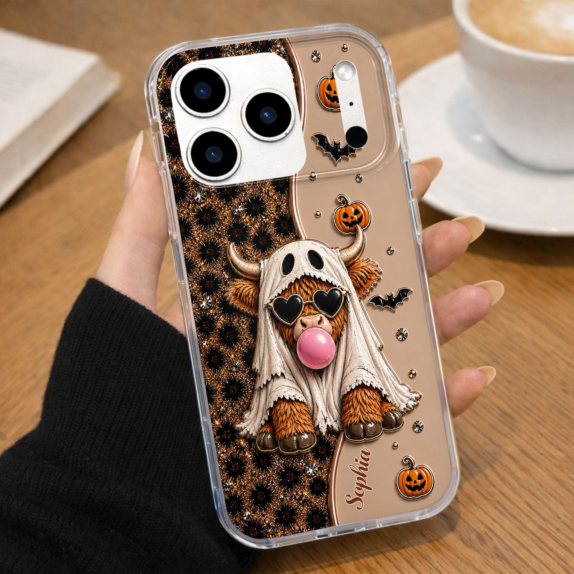 Personalized Clear Phone Case Cute Ghost Highland Cow Gift