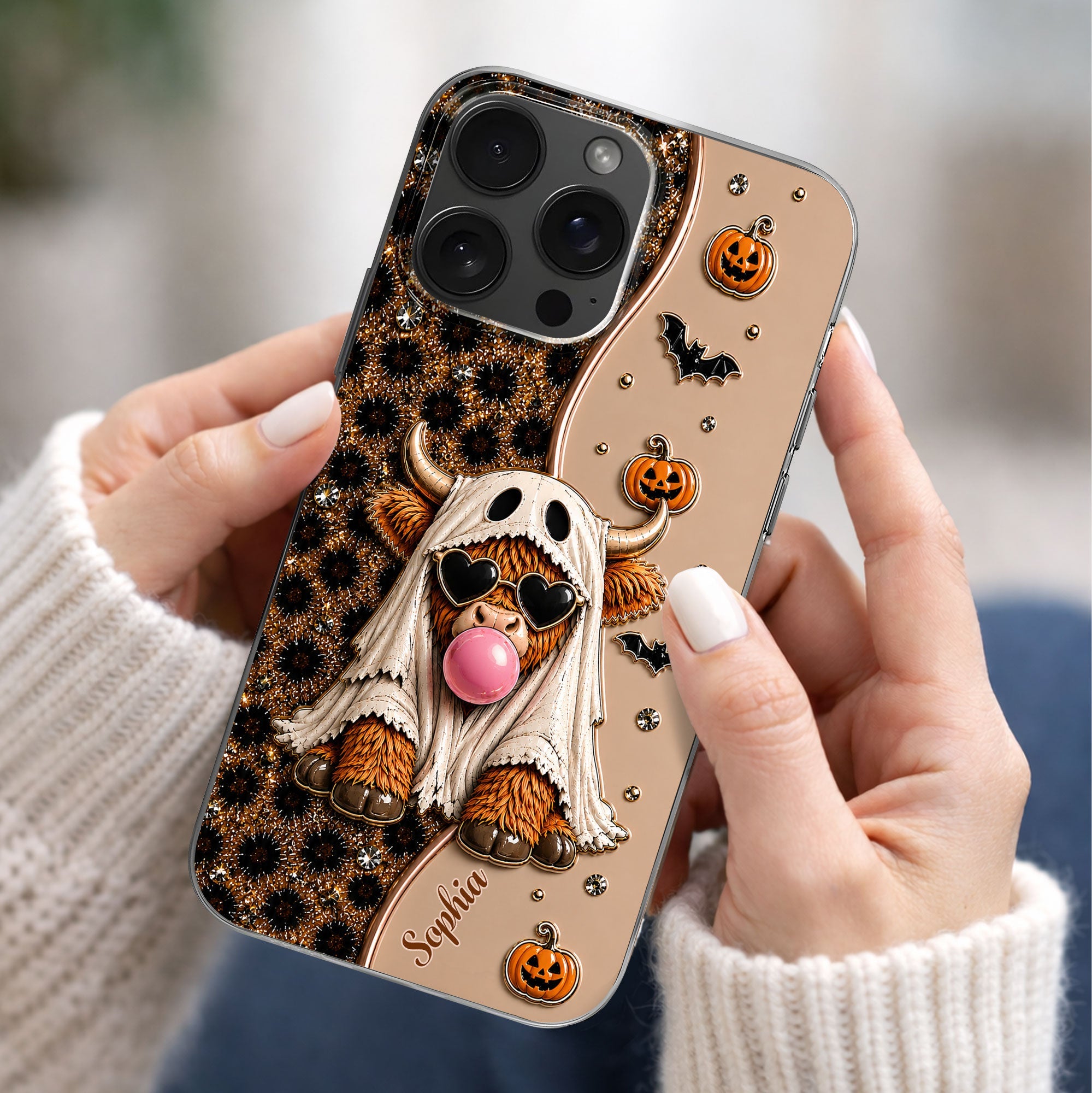 Personalized Clear Phone Case Cute Ghost Highland Cow Gift