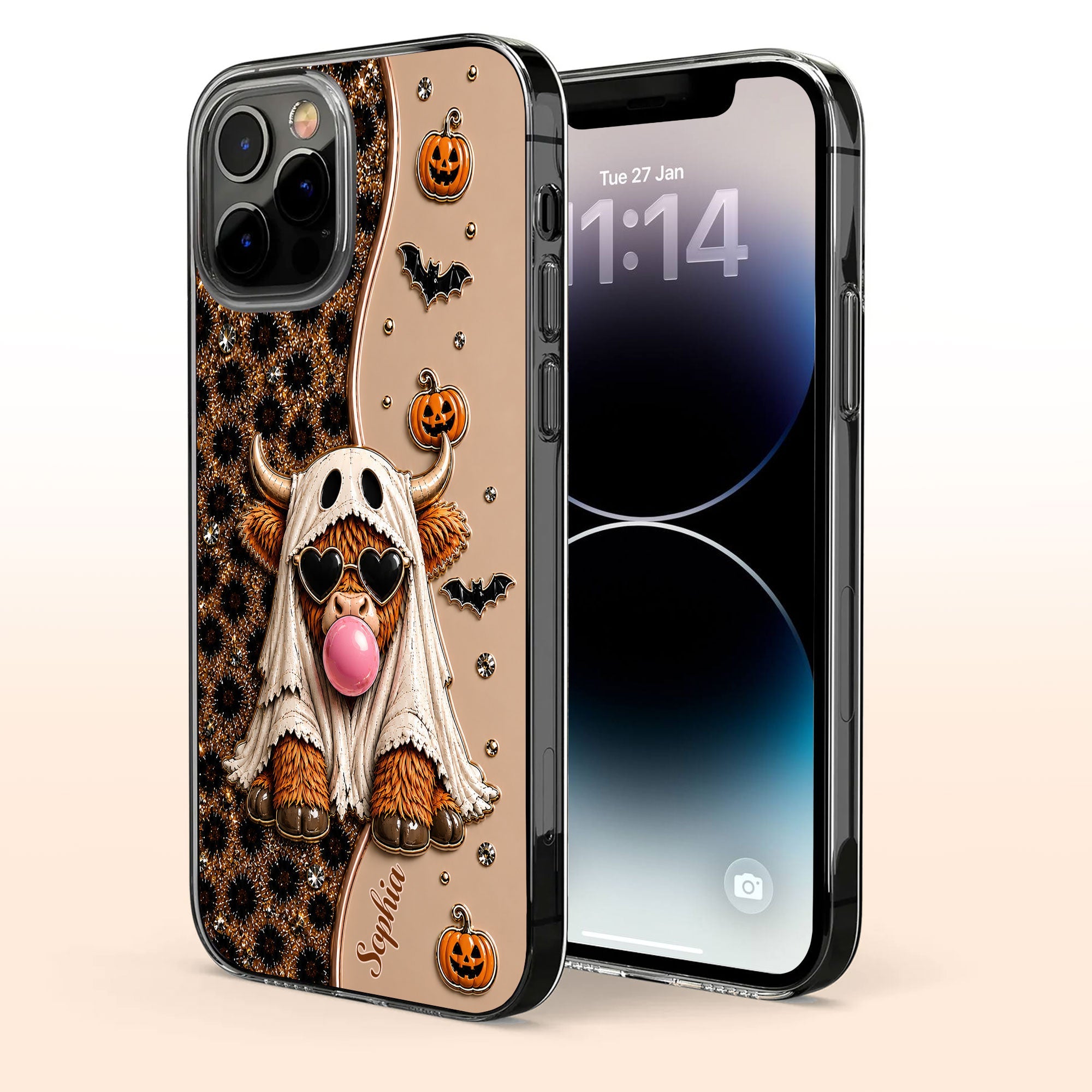 Personalized Clear Phone Case Cute Ghost Highland Cow Gift