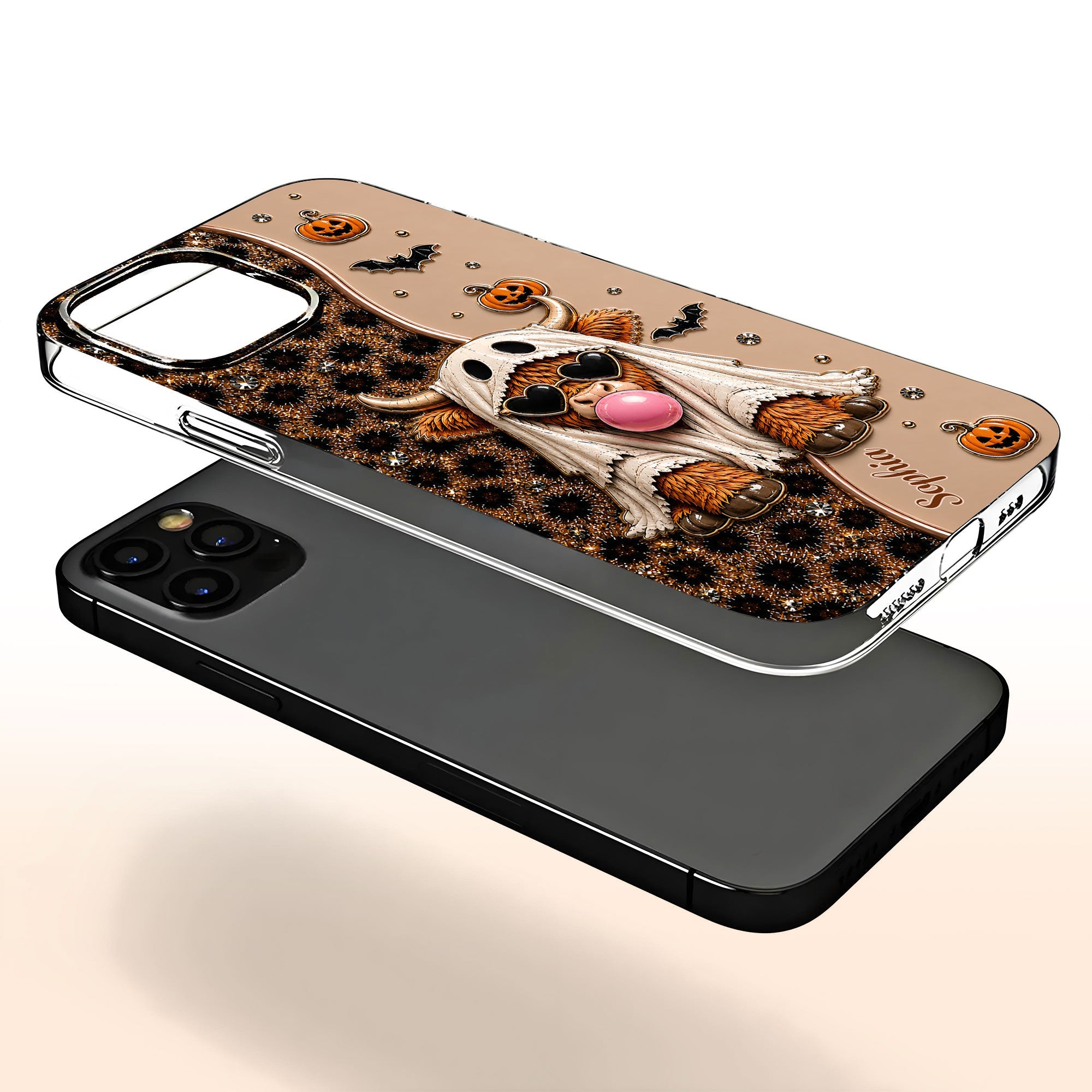 Personalized Clear Phone Case Cute Ghost Highland Cow Gift