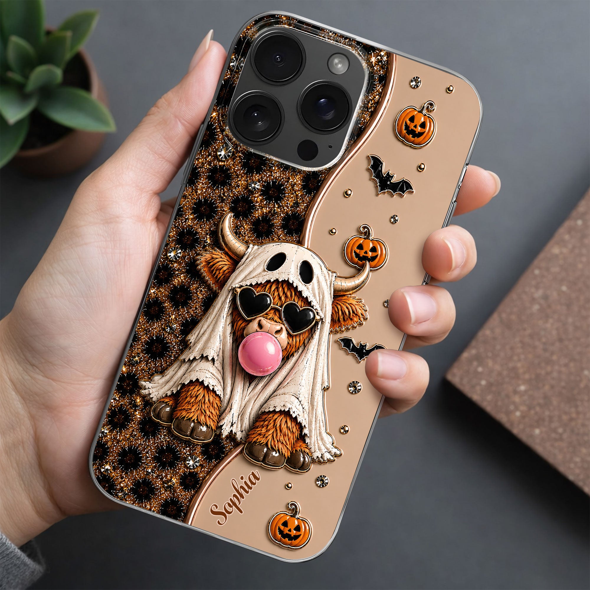 Personalized Clear Phone Case Cute Ghost Highland Cow Gift
