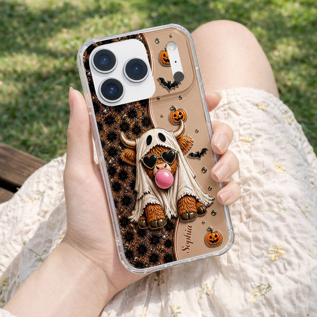 Personalized Clear Phone Case Cute Ghost Highland Cow Gift