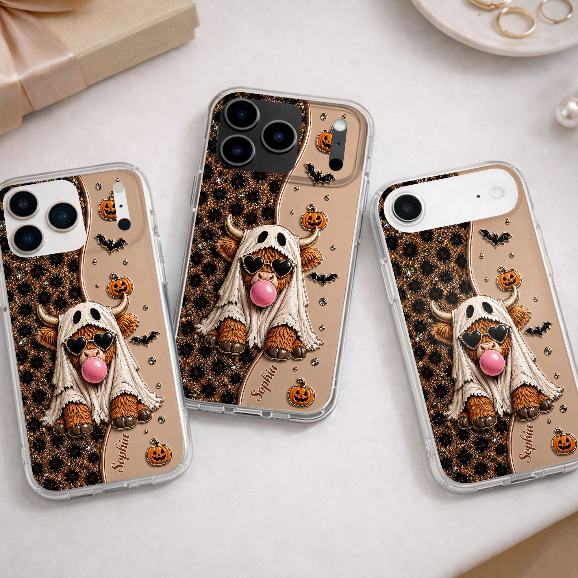 Personalized Clear Phone Case Cute Ghost Highland Cow Gift