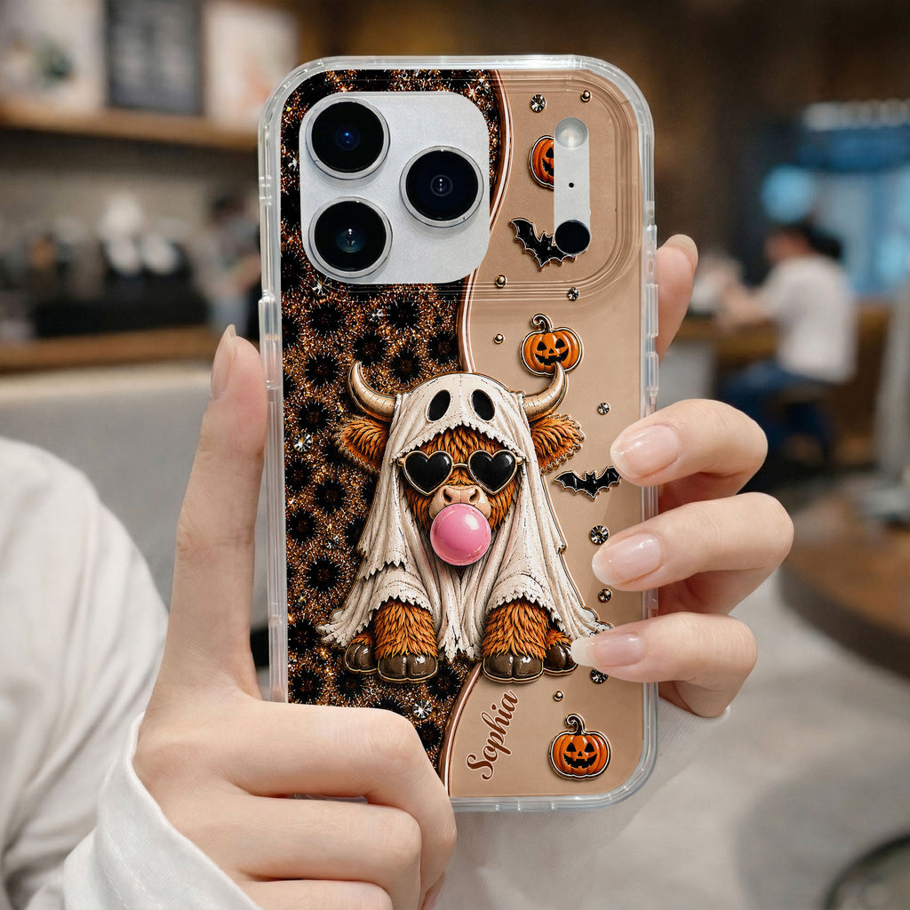 Personalized Clear Phone Case Cute Ghost Highland Cow Gift