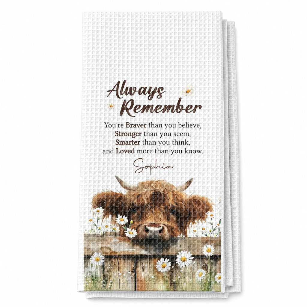 Personalized Kitchen Towel Custom Name Highland Cow Daisy Gift Kitchen Towel GradoCreations