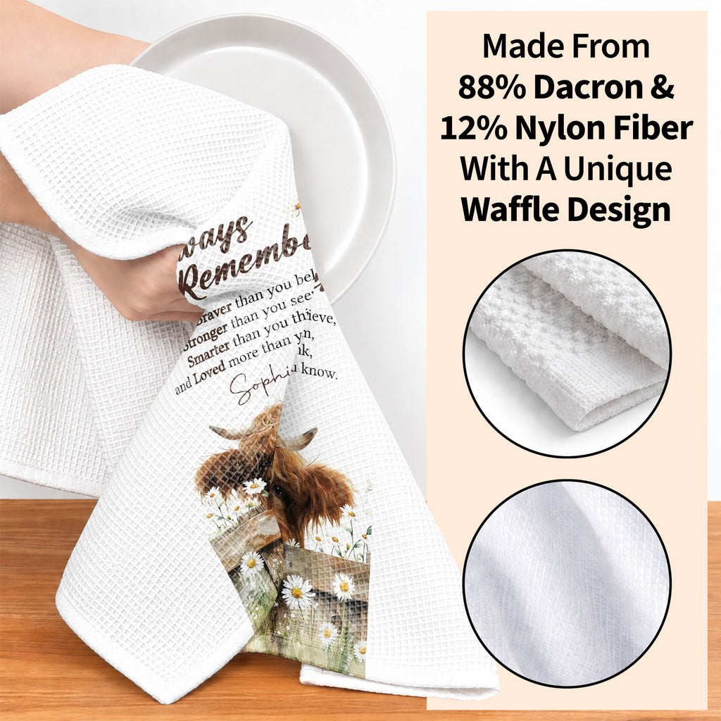 Personalized Kitchen Towel Custom Name Highland Cow Daisy Gift Kitchen Towel GradoCreations