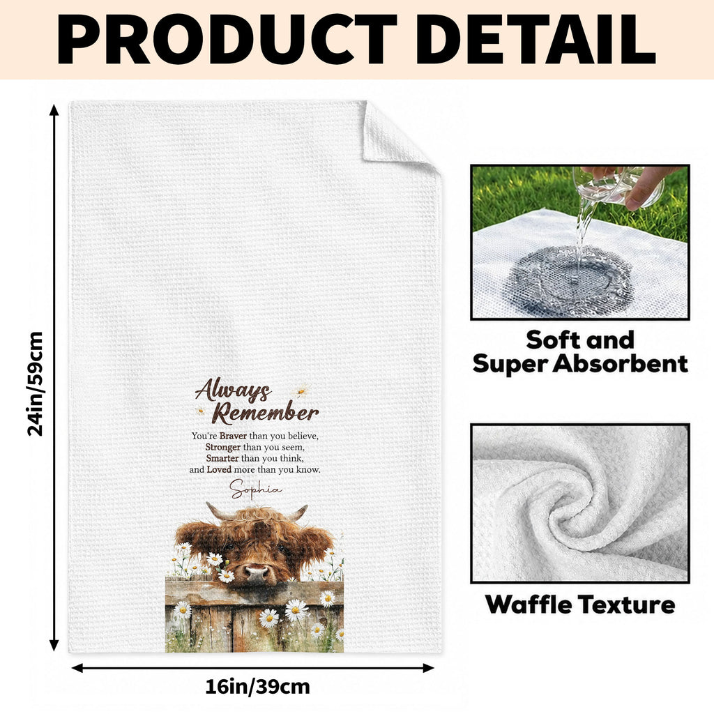 Personalized Kitchen Towel Custom Name Highland Cow Daisy Gift Kitchen Towel GradoCreations
