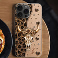 Personalized Clear Phone Case Bull Skull Leopard Flowers Gift for Her Clear Phone Case GradoCreations