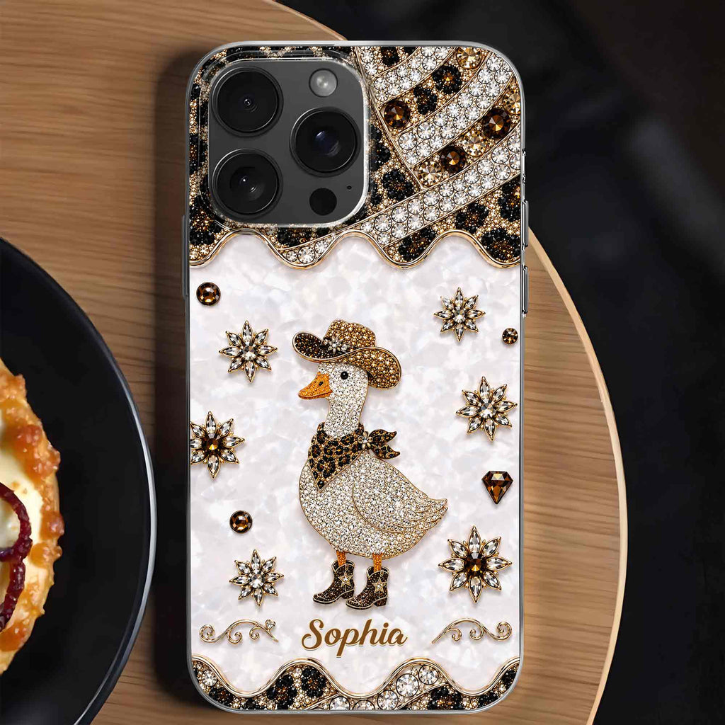 Personalized Clear Phone Case Cowboy Goose Sparkle Gift Clear Phone Case GradoCreations