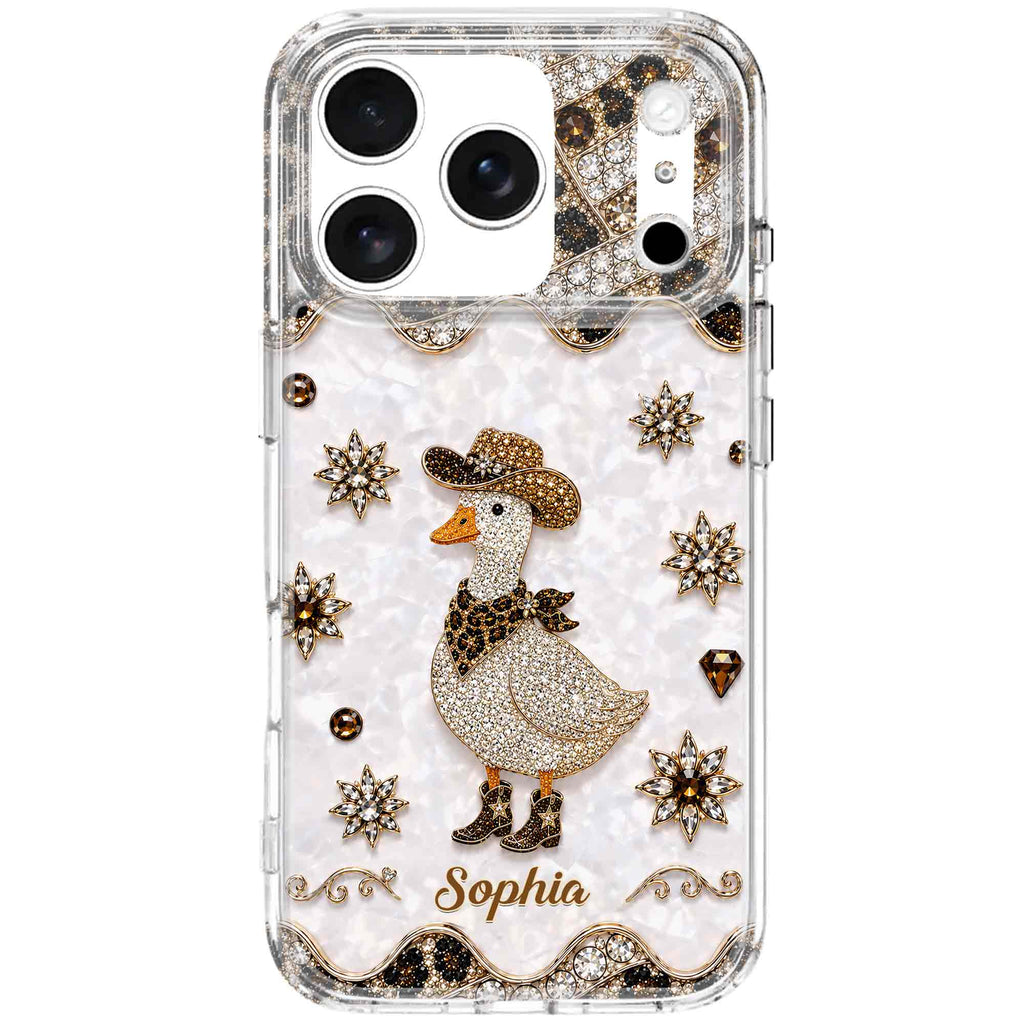 Personalized Clear Phone Case Cowboy Goose Sparkle Gift Clear Phone Case GradoCreations