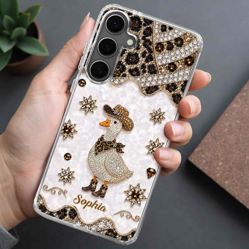 Personalized Clear Phone Case Cowboy Goose Sparkle Gift Clear Phone Case GradoCreations