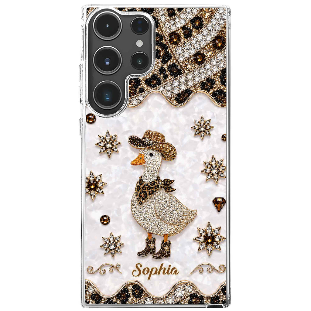 Personalized Clear Phone Case Cowboy Goose Sparkle Gift Clear Phone Case GradoCreations