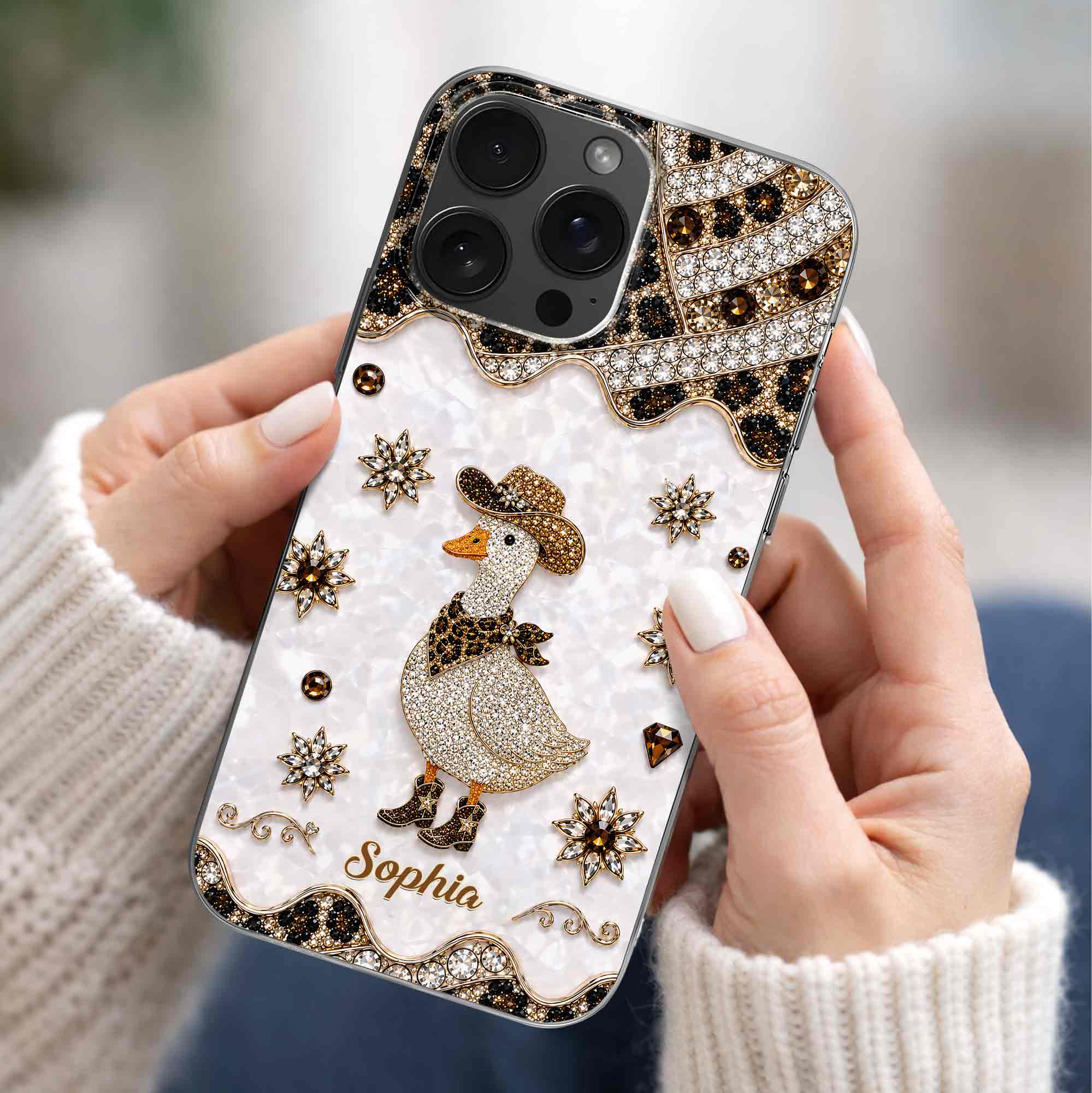 Personalized Clear Phone Case Cowboy Goose Sparkle Gift Clear Phone Case GradoCreations