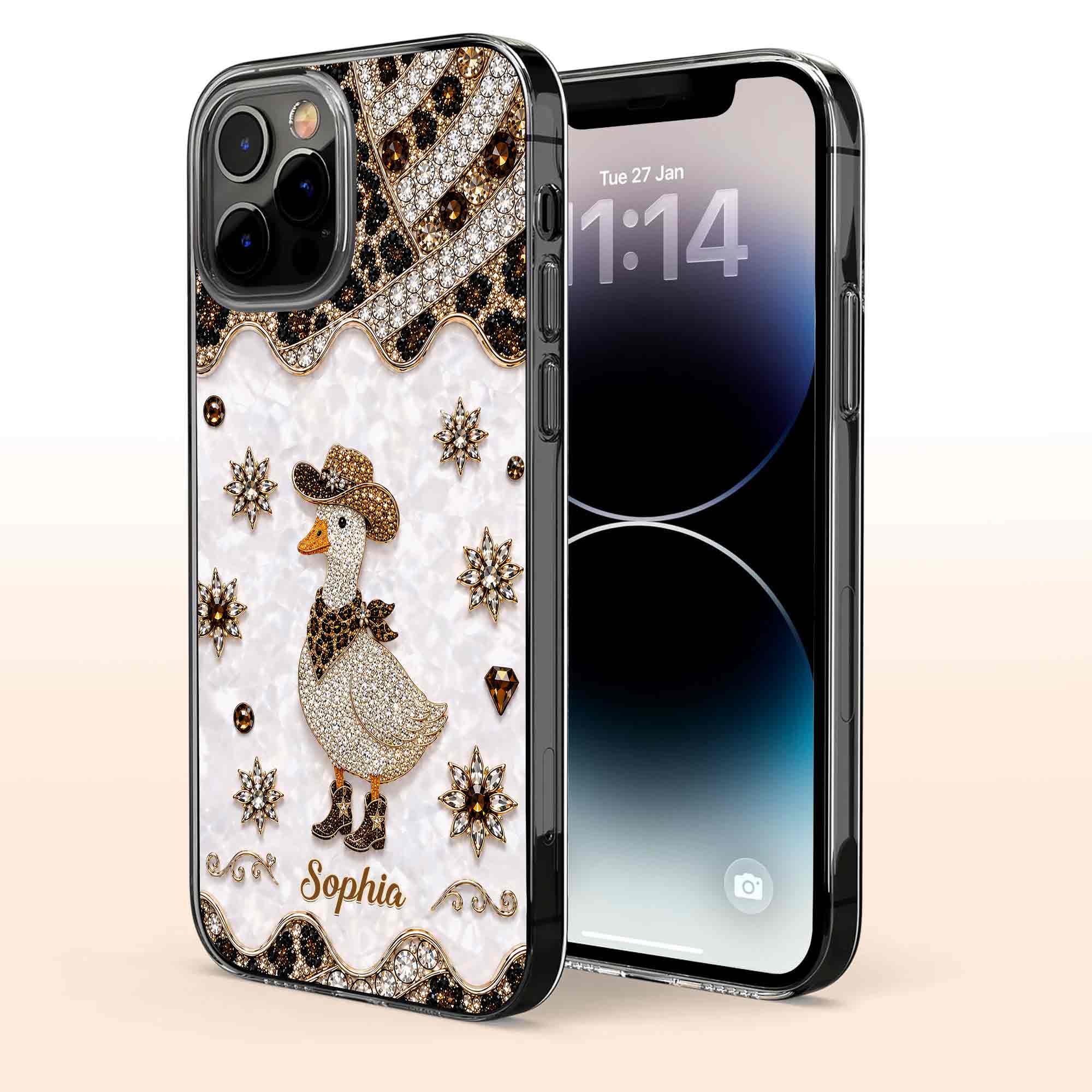 Personalized Clear Phone Case Cowboy Goose Sparkle Gift Clear Phone Case GradoCreations