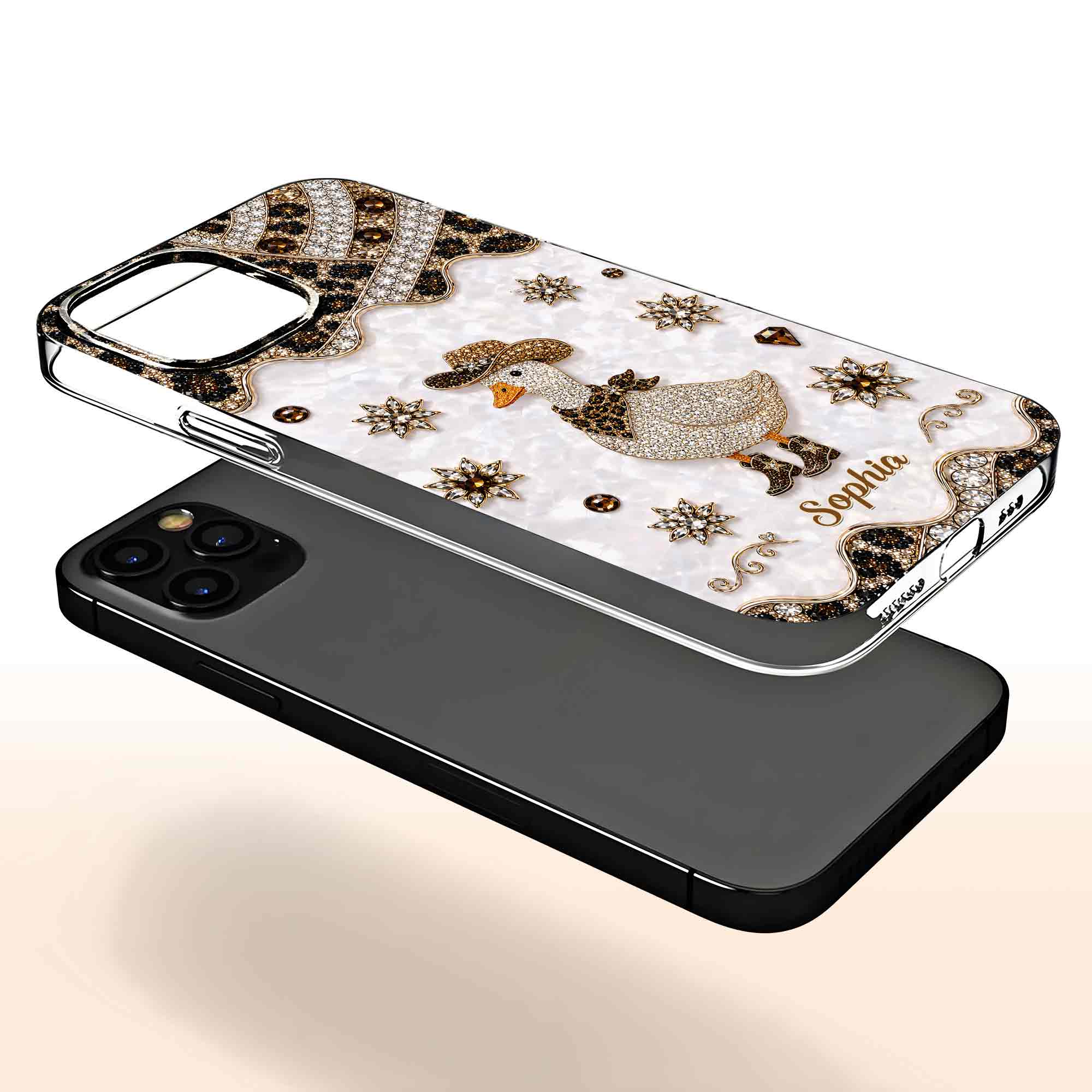 Personalized Clear Phone Case Cowboy Goose Sparkle Gift Clear Phone Case GradoCreations